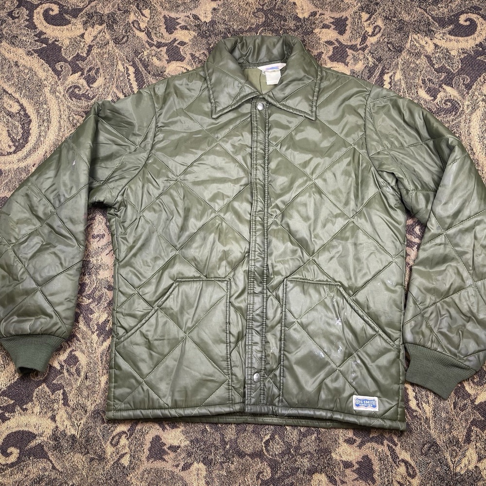 Vtg Big Smith Jacket Quilted Puffer Army Olive Green Mens Size Large